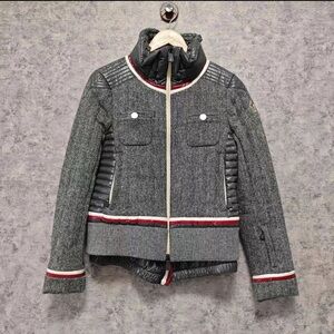 Authentic Moncler Gray and Black Jacket with Red Detail
